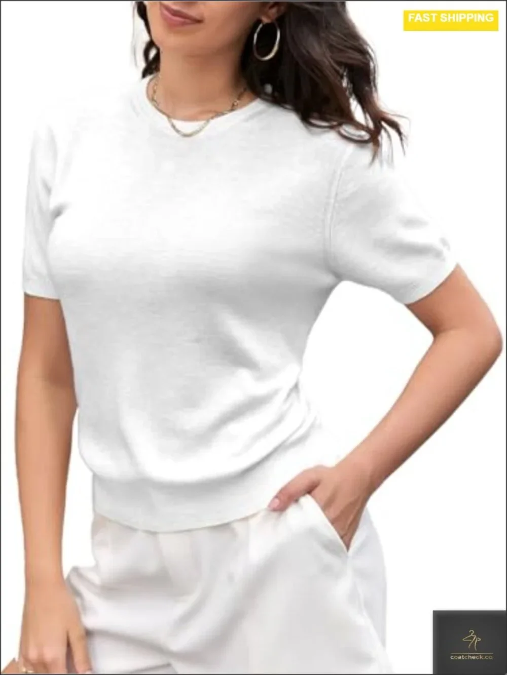Short Sleeve Sweater for Women Crewneck Summer Knit Pullover Top